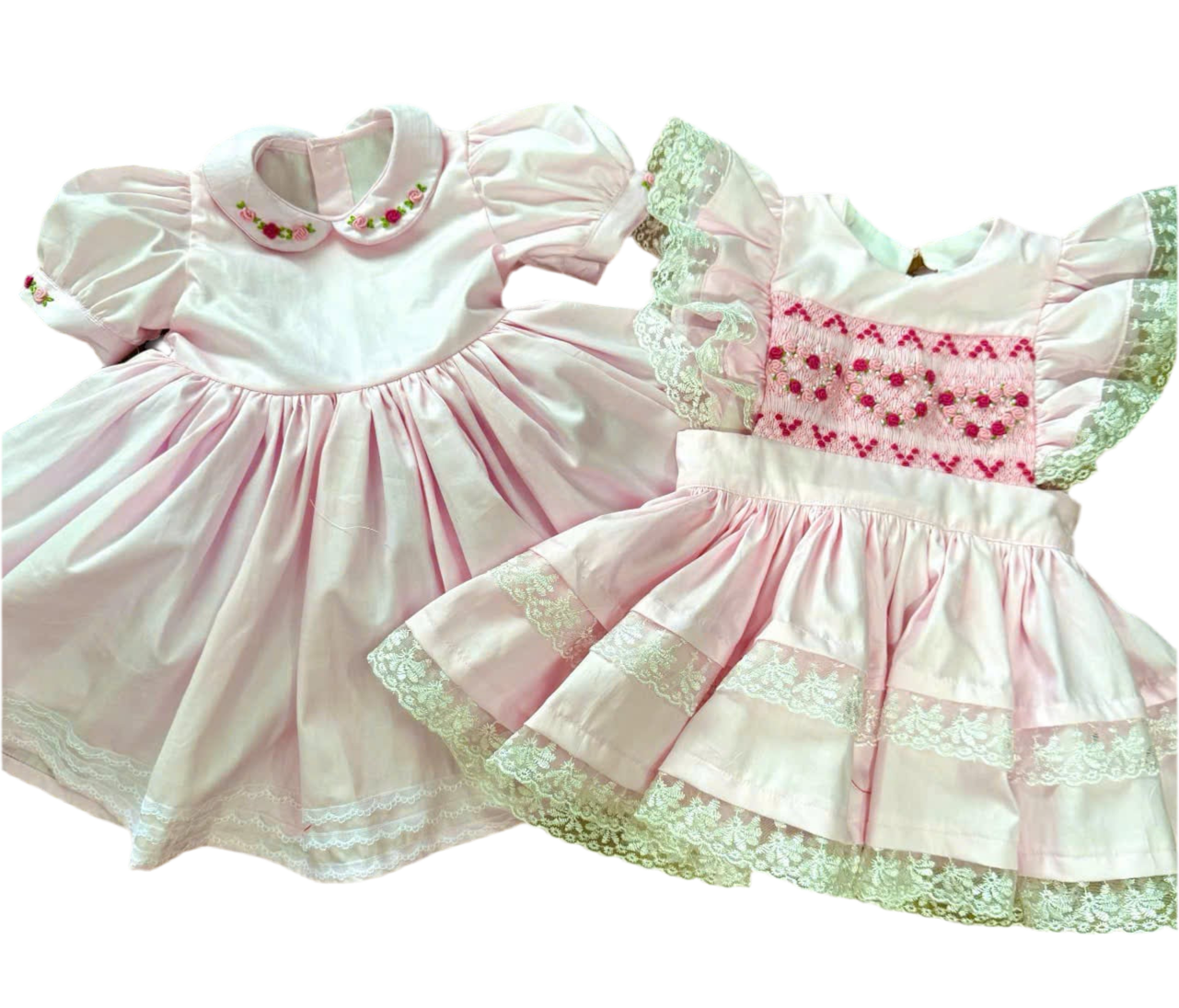 ETA April 1 - pink 2pc dress with detachable apron - hand smocked with hand embroidered dress