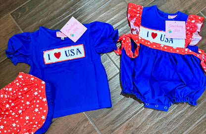 Hand smocked - I ❤️ USA bubble