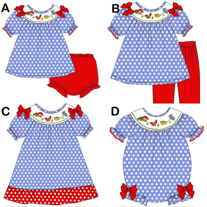 Mermaid Polka Dot Collection - machine Smocked Bubble