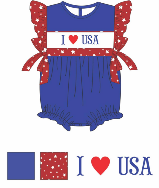 Hand smocked - I ❤️ USA bubble