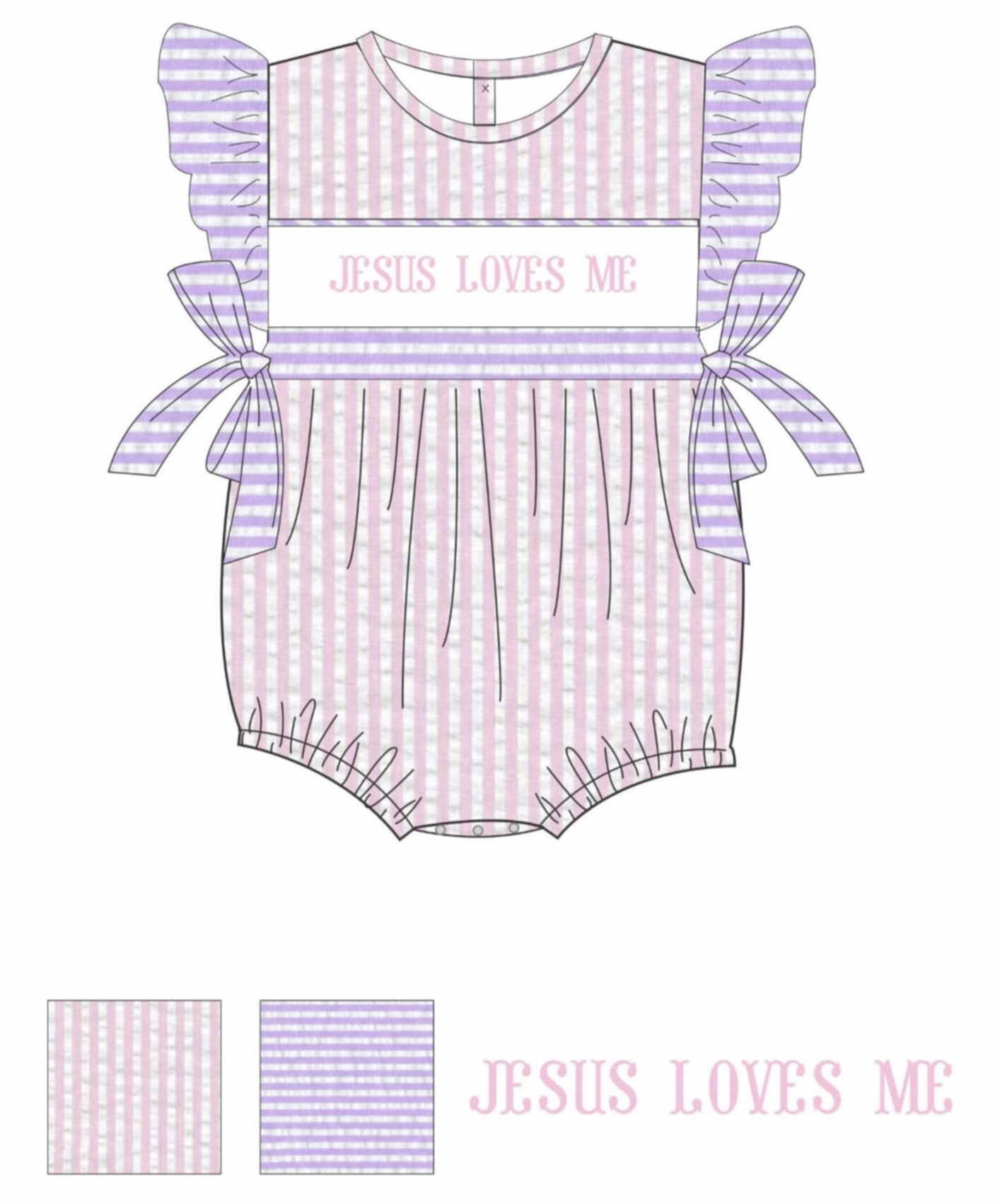 Jesus Loves Me Seersucker - Hand Smocked girl bubble