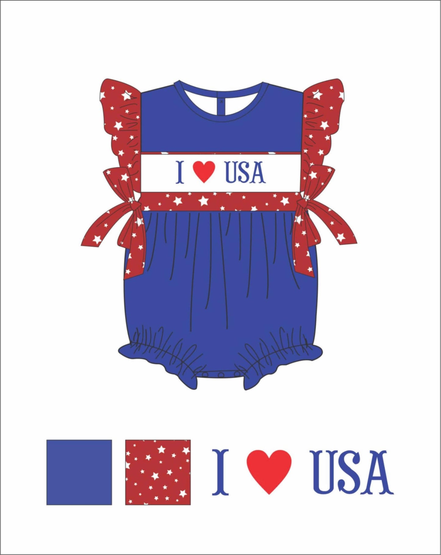 Hand smocked - I ❤️ USA bubble