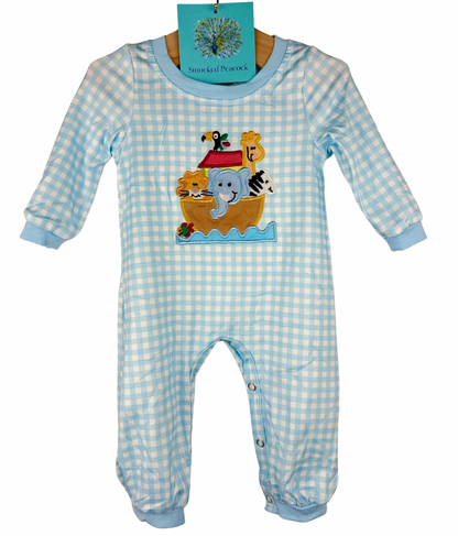 Noah’s Ark Boys Pants Romper - Embroidery Applique'