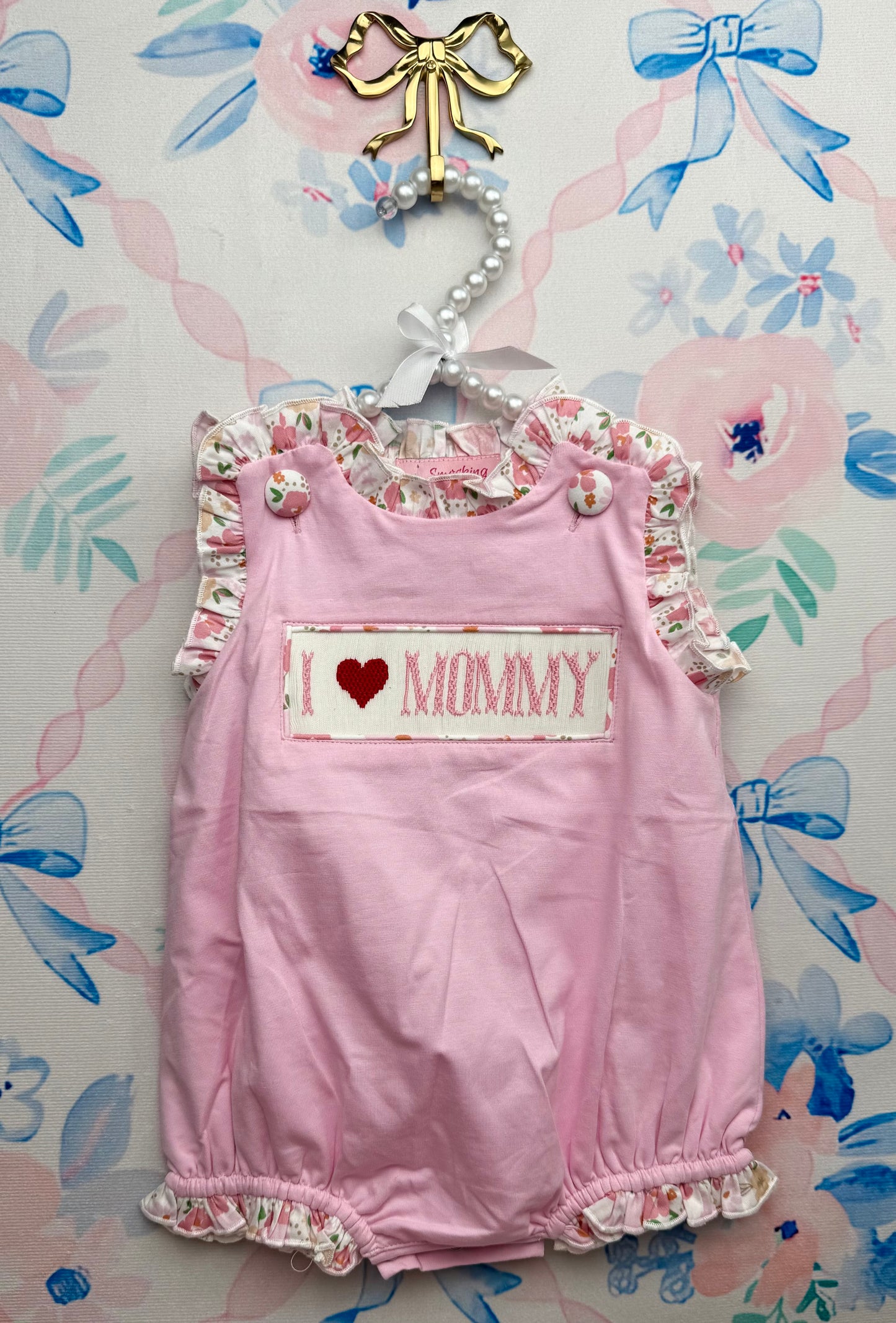 I ❤️ Mommy - hand smocked - girl bubble