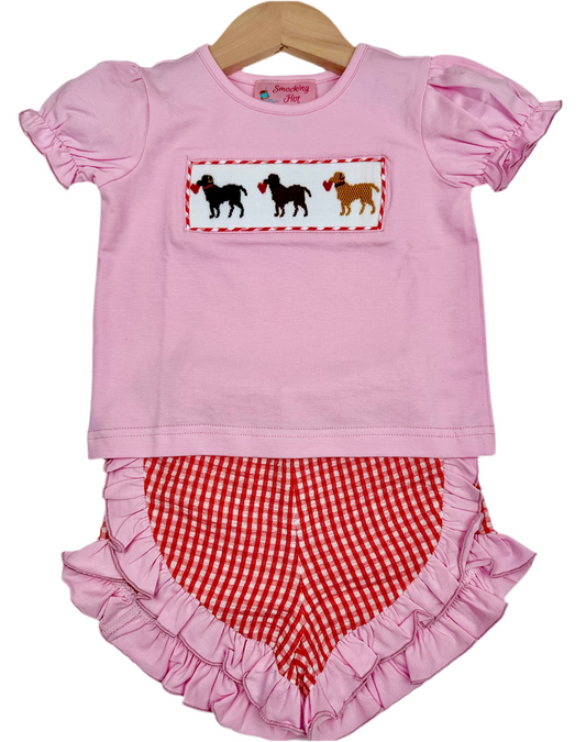 Love puppy dogs - hand smocked girls set