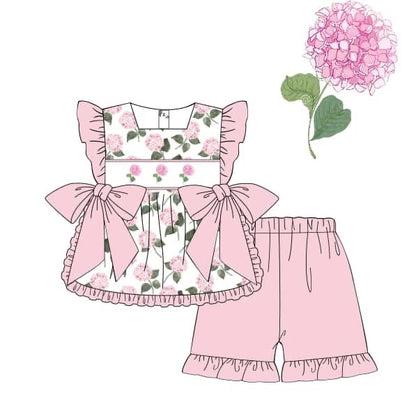 Pink hydrangeas dress hand smocked hand embroidery