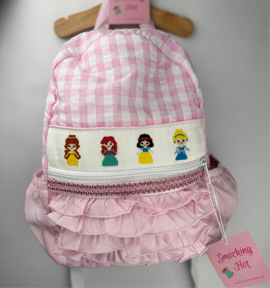 Princess hand smocked gingham backpack