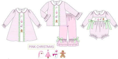 Pink Christmas Striped Embroidered Collection - Girls Dress