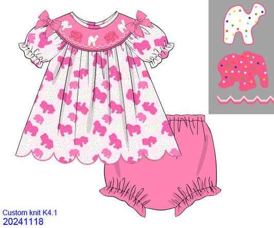 Preorder 26- Hand Smocked Sprinkle Cookies Diaper set - Pink - ETA May