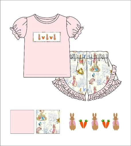 Easter Bunny - hand smocked girls set