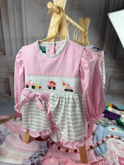 Construction Love - hand smocked - girl pants set