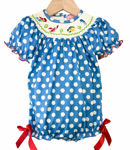 Mermaid Polka Dot Collection - machine Smocked Bubble