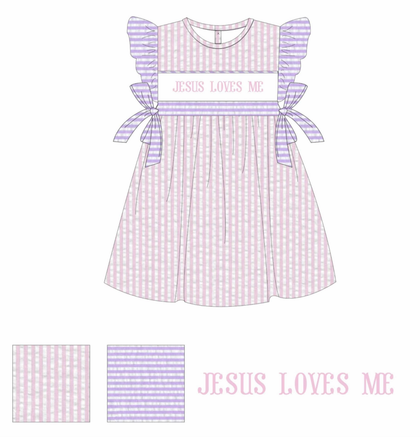 Jesus Loves Me Seersucker - Hand Smocked Dress