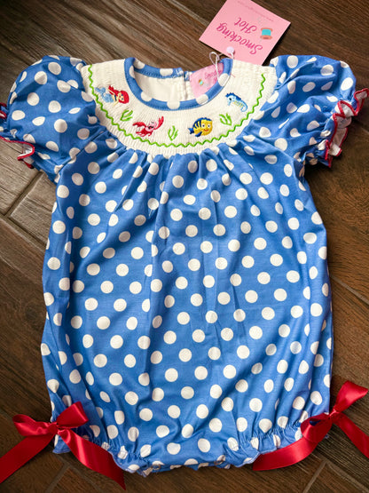 Mermaid Polka Dot Collection - machine Smocked Bubble