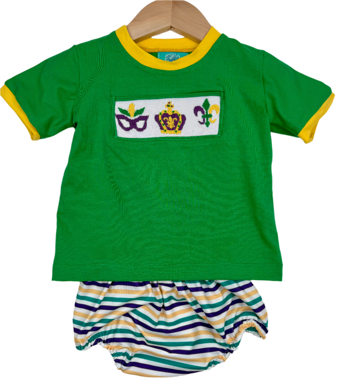 Mardi Gras - hand smocked boys diaper set