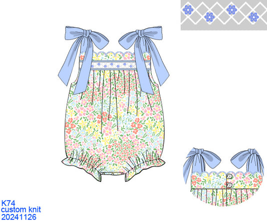 Pre-order 26 ETA MAY - Evelyn blue girls smocked bubble suit