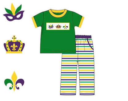 Mardi Gras - hand smocked boys pants set