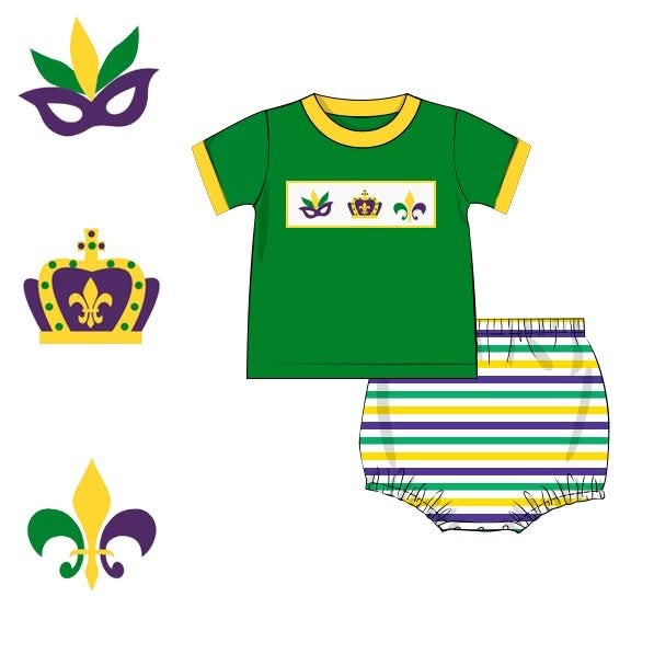 Mardi Gras - hand smocked boys diaper set