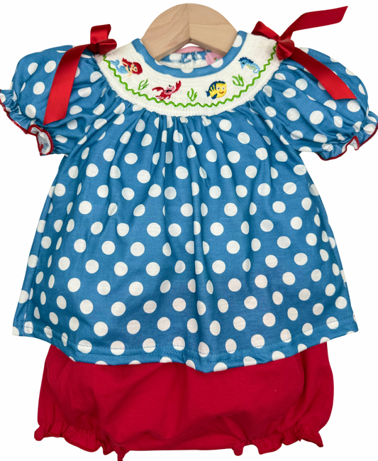 Mermaid Polka Dot Collection - machine Smocked Bloomer Set