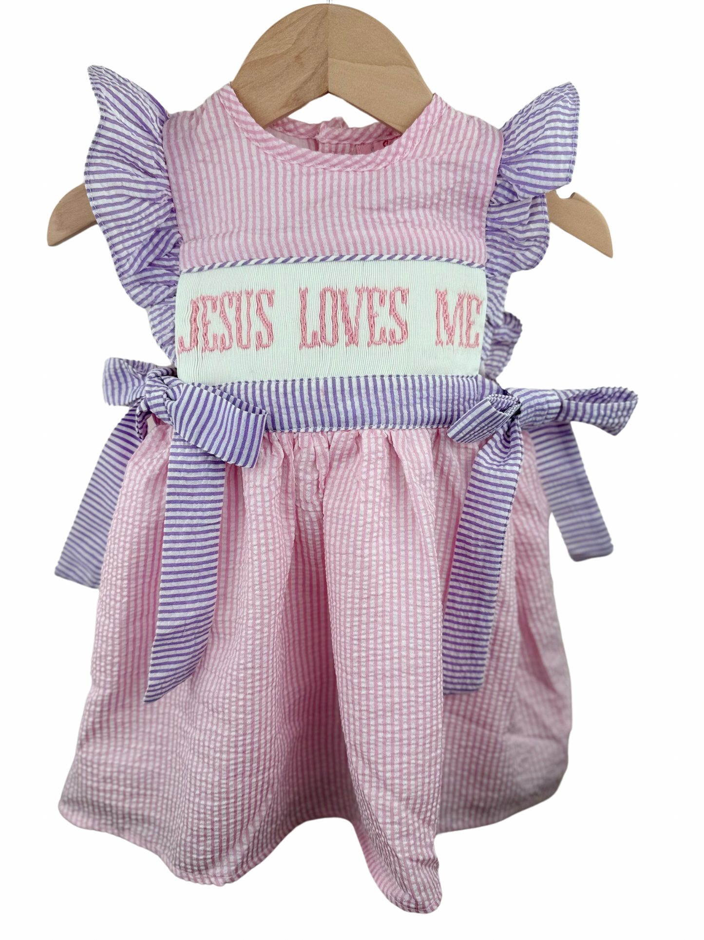 Jesus Loves Me Seersucker - Hand Smocked Dress