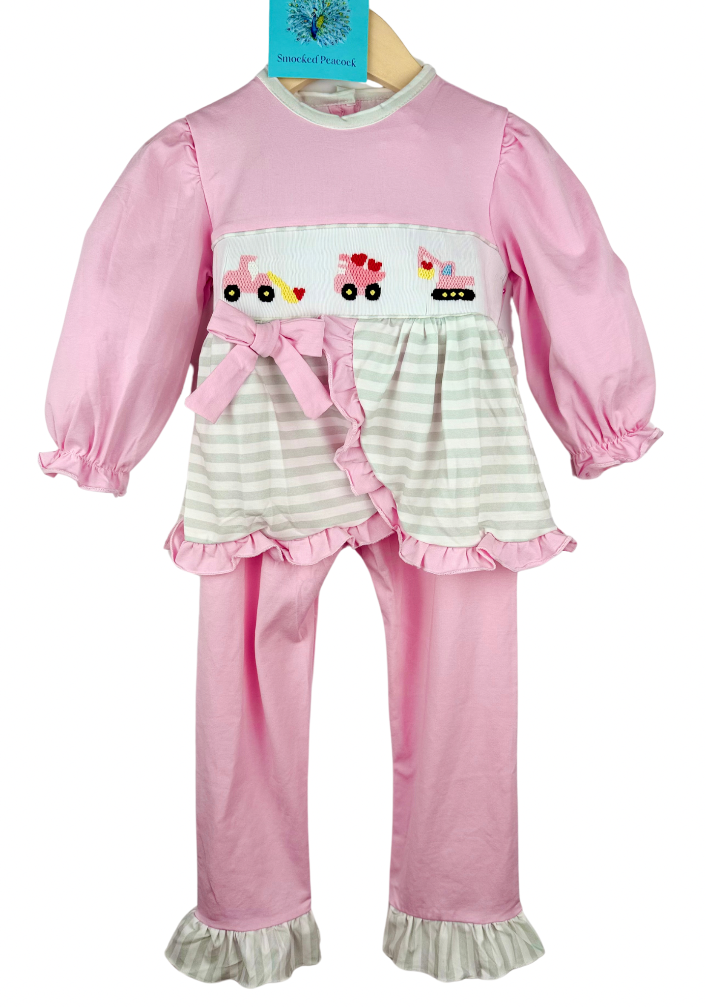 Construction Love - hand smocked - girl pants set