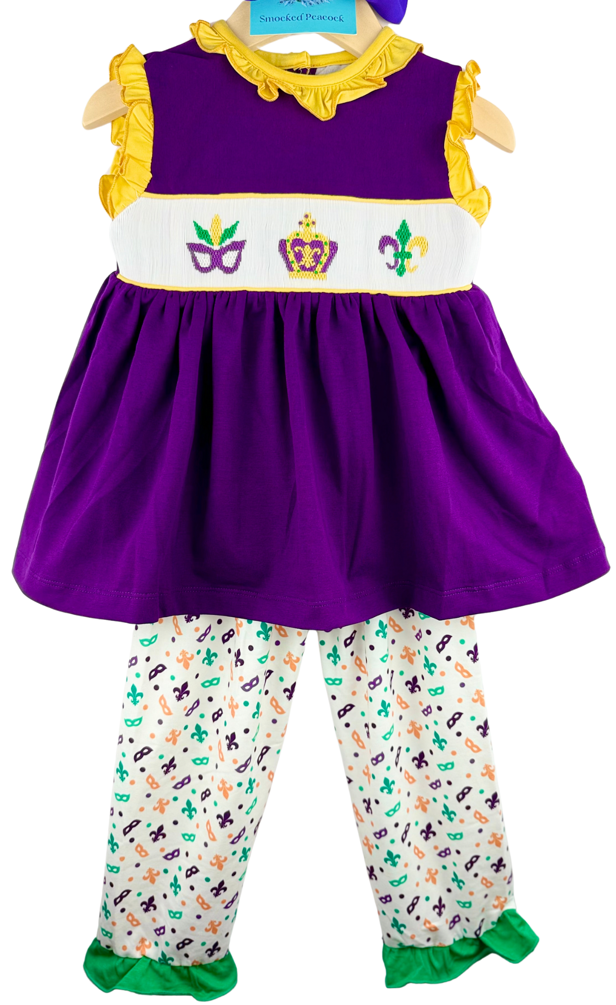 Mardi Gras - hand smocked girls pants set