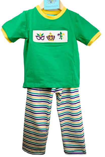 Mardi Gras - hand smocked boys pants set